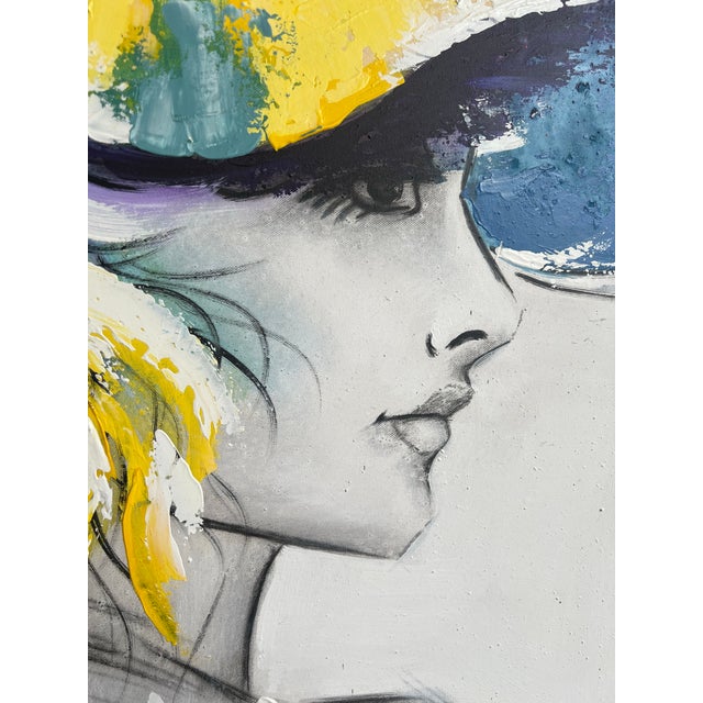 Vintage Postmodern Style 1980s Canvas Oil Painting Wall Art Signed Women Portrait For Sale In Palm Springs - Image 6 of 7