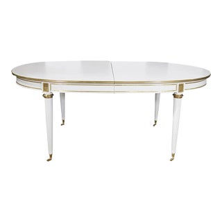 Manner of Maison Jansen White Lacquer Bronze Mounted Dining Table 3 Leaves For Sale