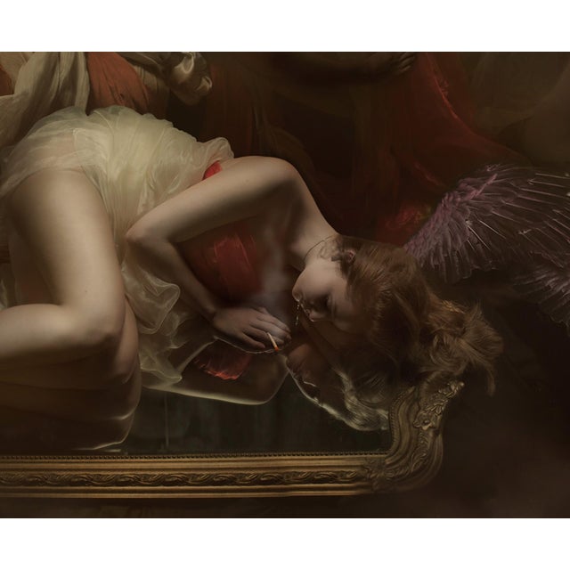 In "The Stairs," a dynamic photocollage on aluminum, figures intertwine in a dreamlike composition, evoking a sense of...