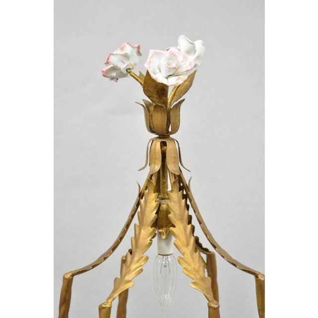 Vintage Italian Hollywood Regency Gold Tole Metal 4 Tier Lighted Etagere Curio For Sale - Image 4 of 18