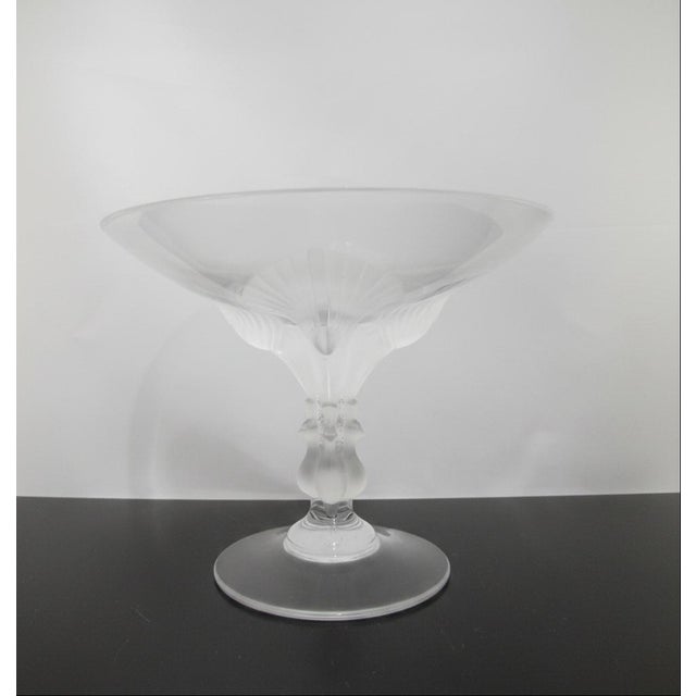 Lalique France Crystal Virginia Peacock Footed Compote Bowl Candy Dish 6 3/4" For Sale - Image 16 of 16