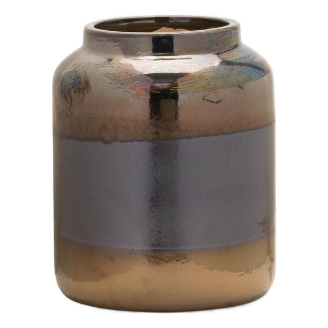 Modern Two Tone Vase with Irredescent Finish 7.5"H For Sale