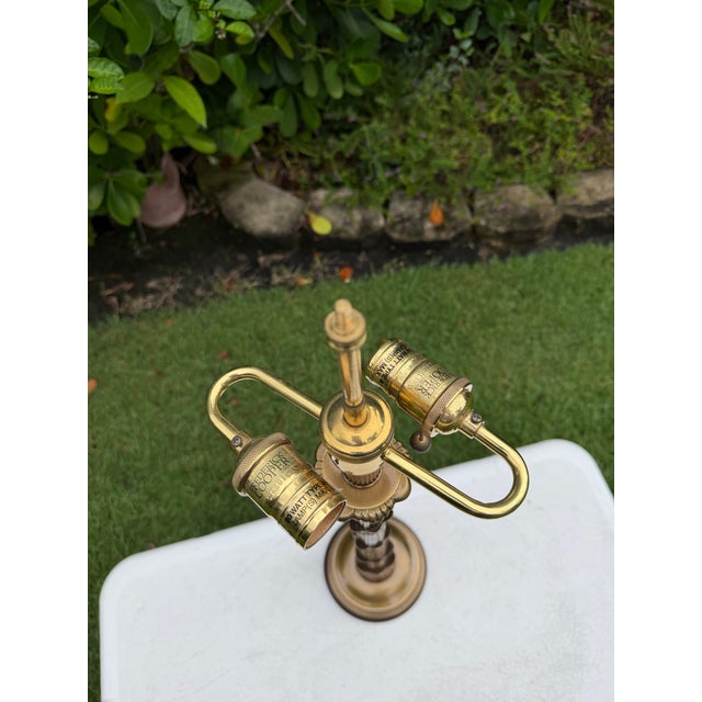 Late 20th Century Vintage Frederick Cooper Torchère-Style Brass Table Lamp With Original Shade For Sale - Image 5 of 12