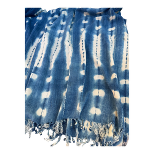 Vintage African Fade Indigo Denim Shibori Mudcloth 54”l X 41”w Textile | No. 164