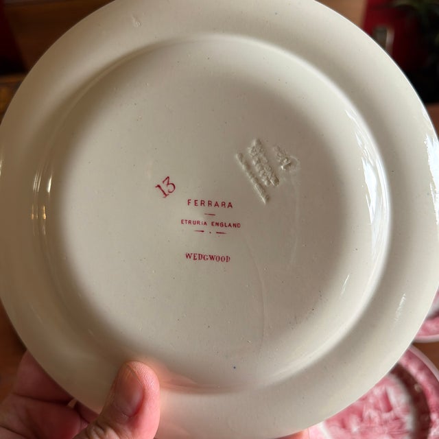A Fine Set of 5 Vintage Wedgwood “Ferrara” Red Transferware Plates, 1960's For Sale - Image 11 of 12