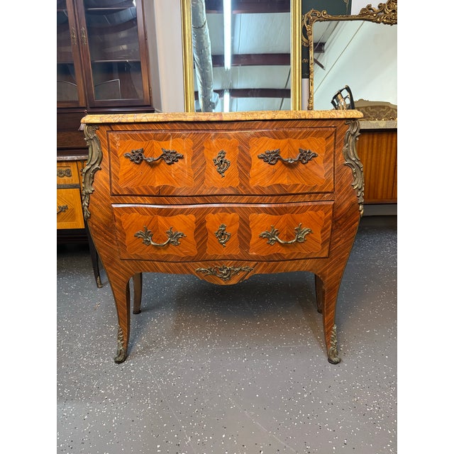 French Late 19th Century French Louis XV Marble Top Bombe Chest For Sale - Image 3 of 12