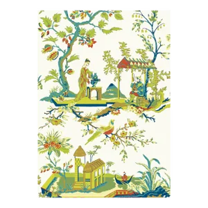 Sample - The House of Scalamandré Ch'In Ling Wallcovering, Multicolor on Ivory