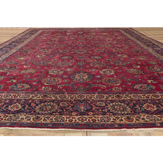 Burgundy Early 20th Century Antique Persian Mashhad Rug, 11'07 X 16'09 For Sale - Image 8 of 10