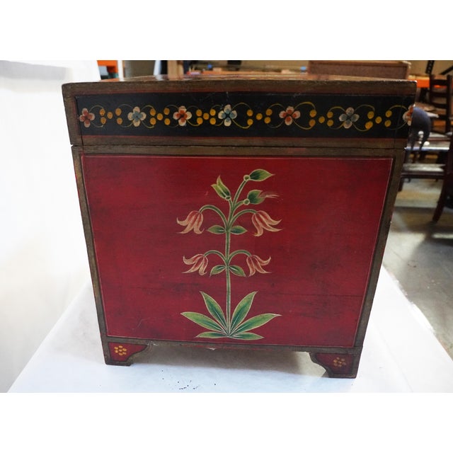 Folk Red Painted Chest With Floral Motifs For Sale - Image 10 of 17