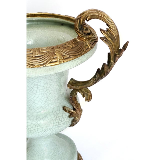 Vase Celadon Green Crackle & Ormolu - Extra Large For Sale - Image 10 of 12