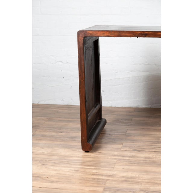 Burmese Vintage Waterfall Console Table with Scrolling Feet and Dark Patina For Sale - Image 10 of 13