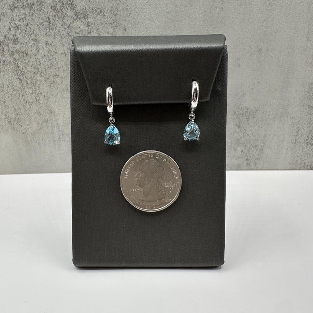 Blue Topaz Dangle Earrings in Sterling Silver - 8x6mm Pear Cut, 3g, New, A Pair For Sale - Image 4 of 5
