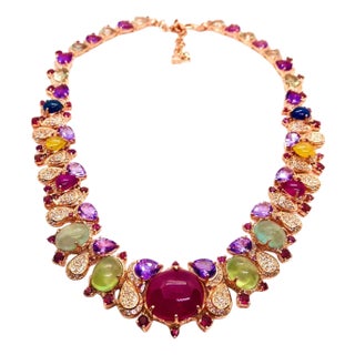 Bochic “Capri” Vintage Ruby, Sapphire, Amethyst, Aquamarine & Peridot Necklace For Sale