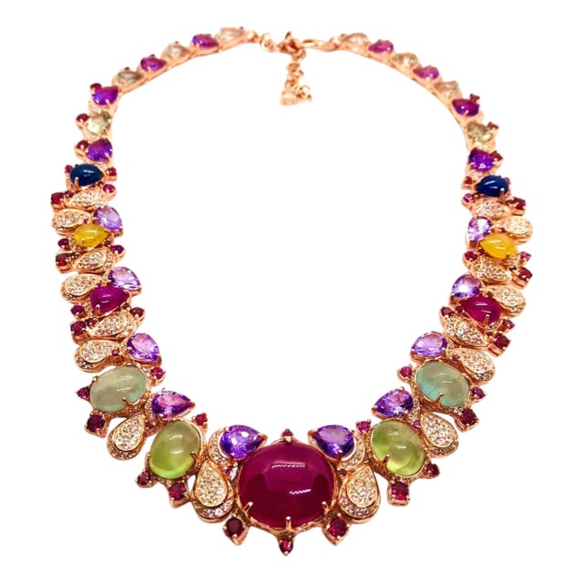 Bochic “Capri” Vintage Ruby, Sapphire, Amethyst, Aquamarine & Peridot Necklace For Sale