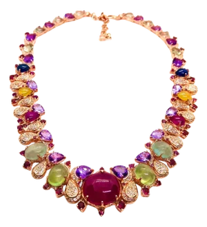 Bochic “Capri” Vintage Ruby, Sapphire, Amethyst, Aquamarine & Peridot Necklace
