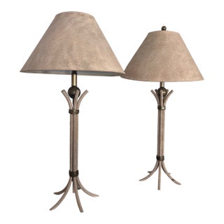 1970s Hart Associates Faux Reed "Haystack" Table Lamps With Shades - A Pair For Sale