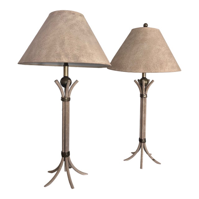 1970s Hart Associates Faux Reed "Haystack" Table Lamps With Shades - A Pair For Sale