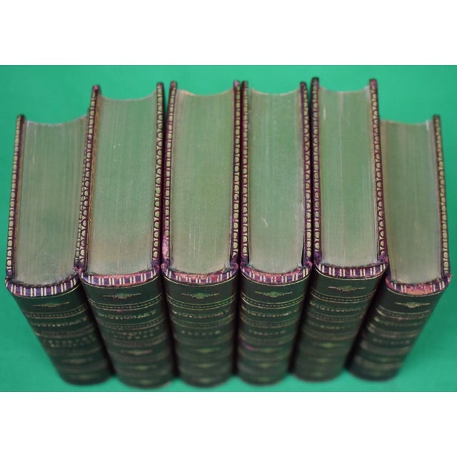 Early 20th Century Gold-Tooled Leather Bound Miniature Dictionaries and Matching Atlas- Set of 6 For Sale - Image 10 of 12