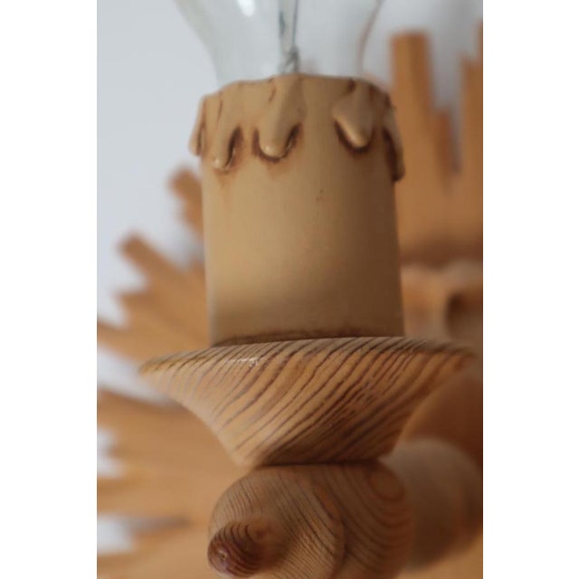Hand-Crafted Pine Wood Starburst Sun Wall Lamps, Italy, 1980s, Set of 2 For Sale - Image 10 of 18