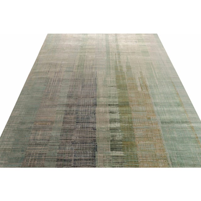 Contemporary Rug & Kilim’s Modern Abstract Rug in Blue, Green and Greige Geometric Pattern For Sale - Image 3 of 8