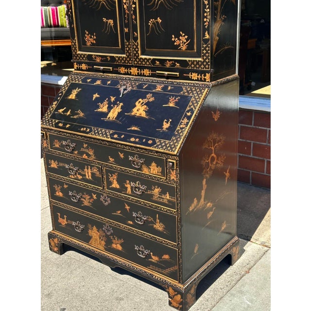 18th C Style George I Burton-Ching Black Chinoiserie Secretary Desk Bookcase For Sale - Image 13 of 14