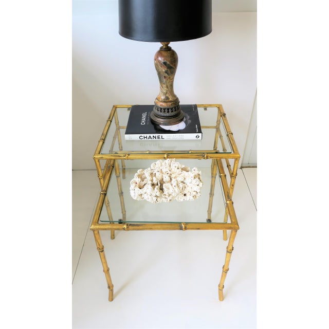 Italian Gold Gilt Bamboo and Glass Nesting or End Tables, Set of 2