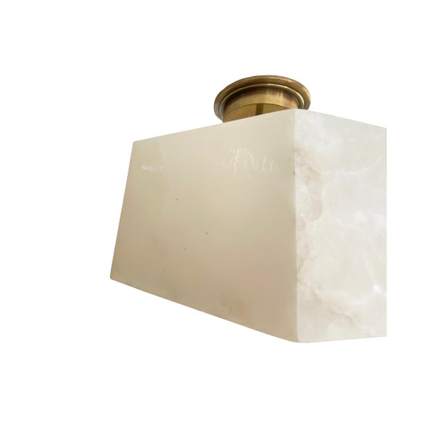 Metal Late 20th Century Modern Alabaster & Brass Flush Mount Ceiling Light For Sale - Image 7 of 9