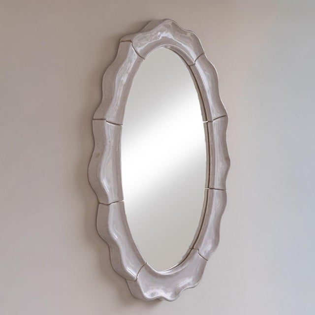 Art Deco Oval Ceramic Scalloped Mirror For Sale - Image 3 of 8