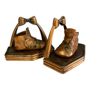 Vintage Cast Bronze Baby Shoe Bookends, a Pair