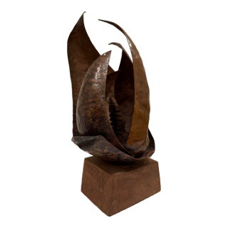Early 20th Century Arts & Crafts, Hammered Copper Flower Sculpture on Walnut Base For Sale