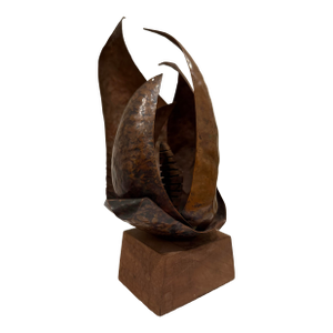 Early 20th Century Arts & Crafts, Hammered Copper Flower Sculpture on Walnut Base