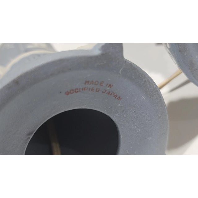 Vintage Wedgwood Jasperware Blue Table Lamps Made in Occupied Japan- Set of 2 For Sale - Image 10 of 12