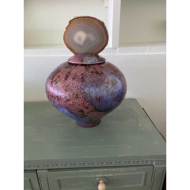Ceramic 1980s Mark Hines Raku Lidded Pottery Vessel For Sale - Image 7 of 18