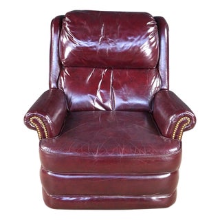 1975 Lane Furniture Burgundy Red Oxblood Leather Nailhead Reclining Armchair For Sale