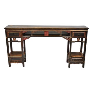 Antique Chinese Carved Hardwood Altar Console Table Sideboard Buffet W/ Drawers For Sale