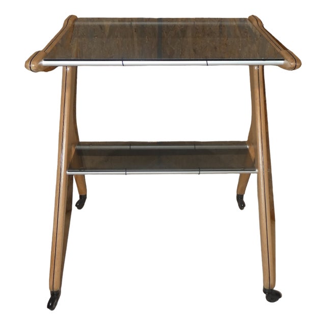 Bar Trolley in Beech and Glass by Officina Di Ricerca, 1960s For Sale