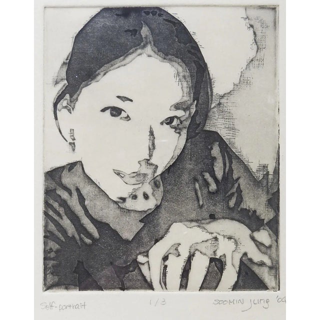 2004 etching on paper by Soomin Jung (21st Century) San Antonio Texas. Self portrait signed numbered 1/3, titled in pencil...