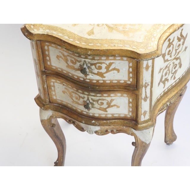 Wood Mid-Century Florentine Italian Gold and White Gilt Side Table Nightstand, 1960s For Sale - Image 7 of 10