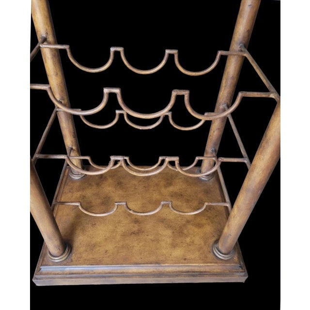1990s Tropical Palm Leaf Regency Style 9 Bottle Wine Holder Compact Small Bar For Sale - Image 5 of 7