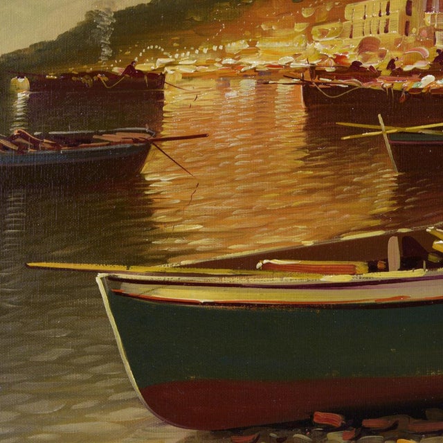 This exquisite oil painting by renowned Neapolitan artist Carmine Zenna captures the serene beauty of a coastal evening....