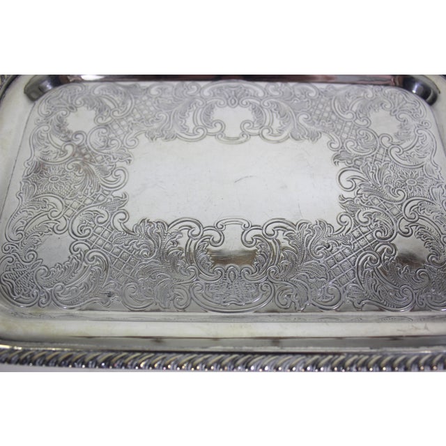 Metal Small Rectangular Silver Plated Tray With Rope Edge For Sale - Image 7 of 7