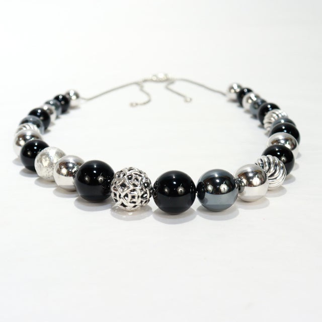 David Yurman Elements Adjustable Silver, Onyx, & Hematite Bead Necklace For Sale - Image 10 of 12