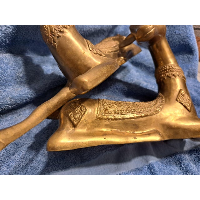 Hollywood Regency 2 Brass Ornate Large Deer Statues Figurines For Sale - Image 12 of 12