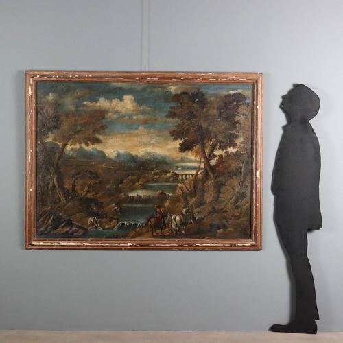 Oil on canvas. Venetian school, mid-18th century. The work reflects the pictorial style of Marco Ricci (1676-1730), who...