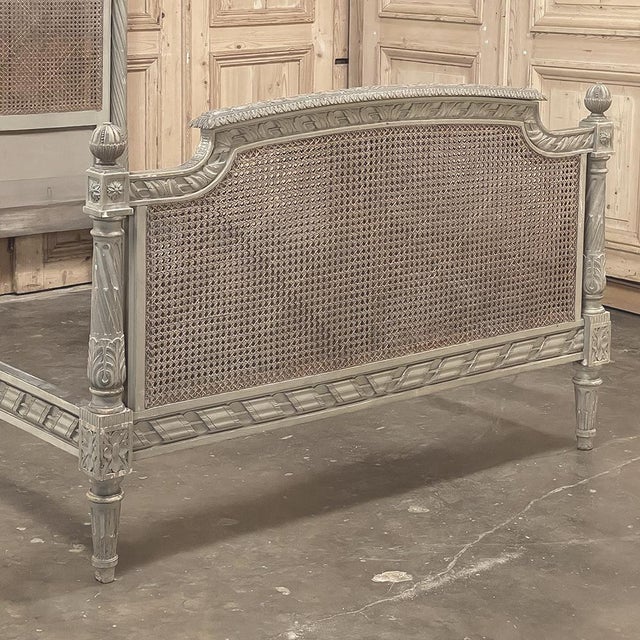 Wood 19th Century French Louis XVI Painted Cane Bed by Hopilliart & Leroy of Paris For Sale - Image 7 of 18