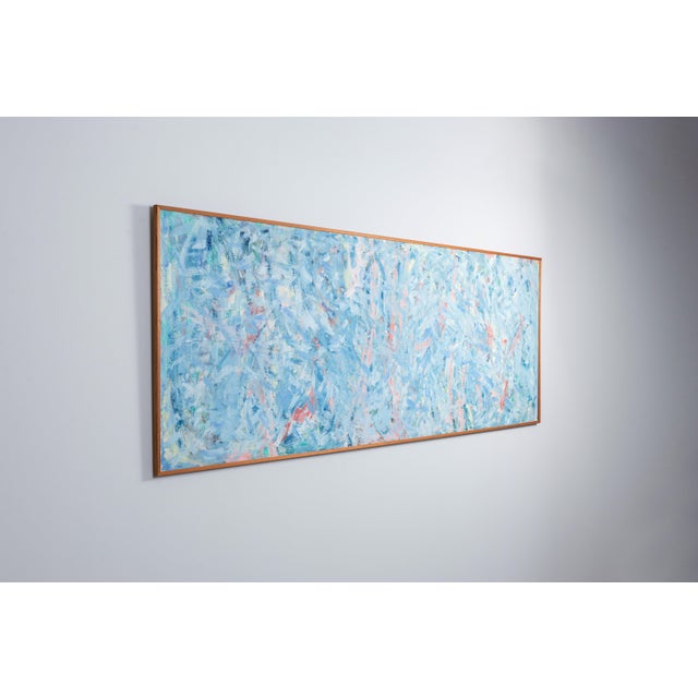 This striking vintage abstract painting makes an impressive statement with its generous panoramic format, measuring nearly...