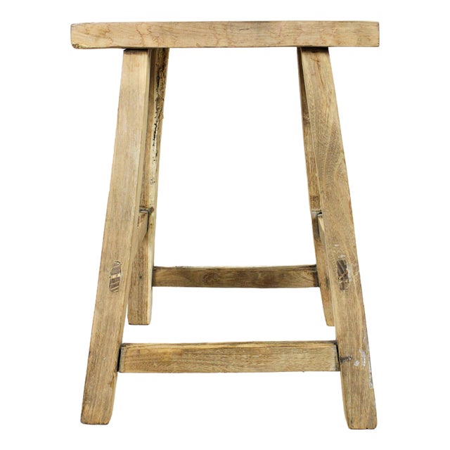 Vintage Rustic Stool in Elm For Sale