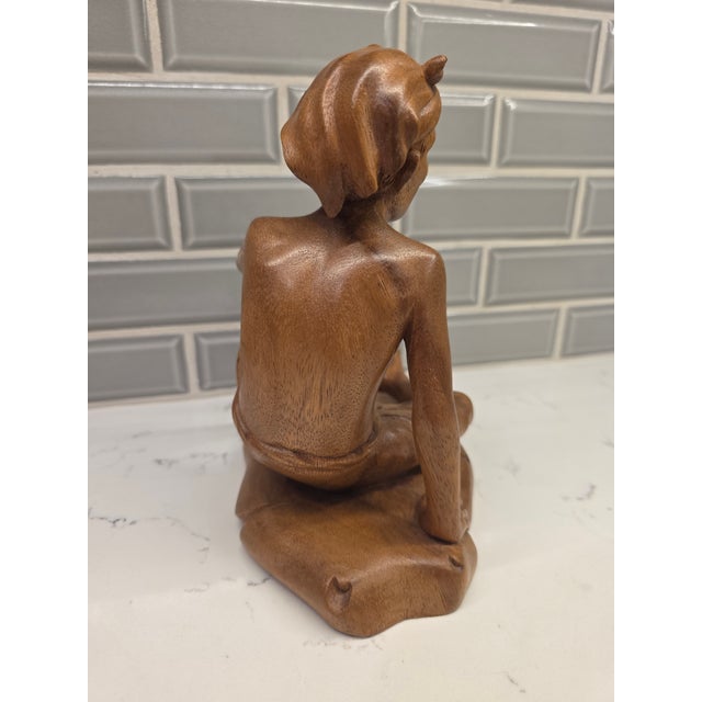1950s Mid-Century Modern Realism Balinese Modernist "Seated Philosopher" Satinwood Sculpture For Sale In Phoenix - Image 6 of 12