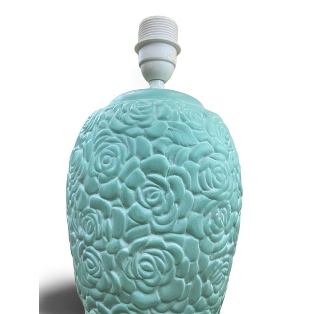 1960s Floral Blue-Green Ceramic Lamp Base, Italy, 1960s For Sale - Image 5 of 8