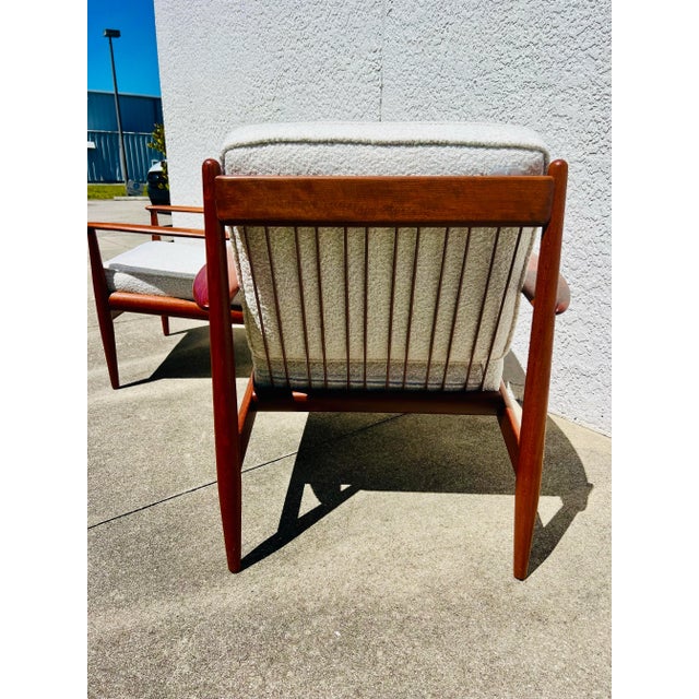 Mid 20th Century Mid 20th Century Mid Century Modern Danish Teak Lounge Chairs With New Italian Boucle Cushions by Grete Jalk for France & Daverkosen - A Pair For Sale - Image 5 of 10